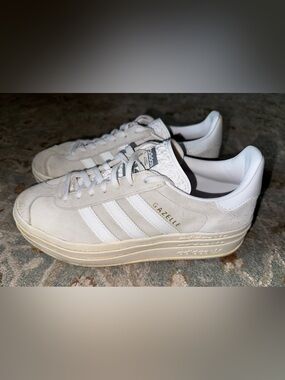 Adidas Gazelle Platform Sneakers in Off-White and Light Grey